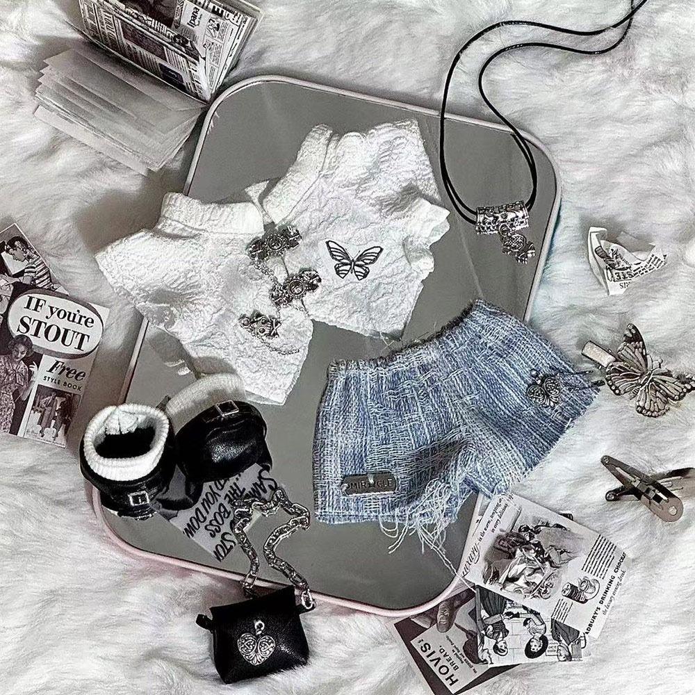 Creative 20CM Doll Clothes White Blue Playing House Doll Blouse Pants Suit Changing Dress Game Photo Prop Mini School Suit Gift