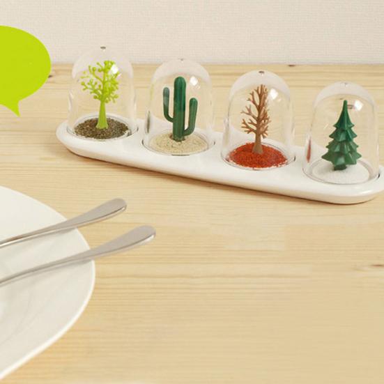 4Pcs/Set Spice Jar Cute Transparent PP Four Seasons Plant Animals Spice