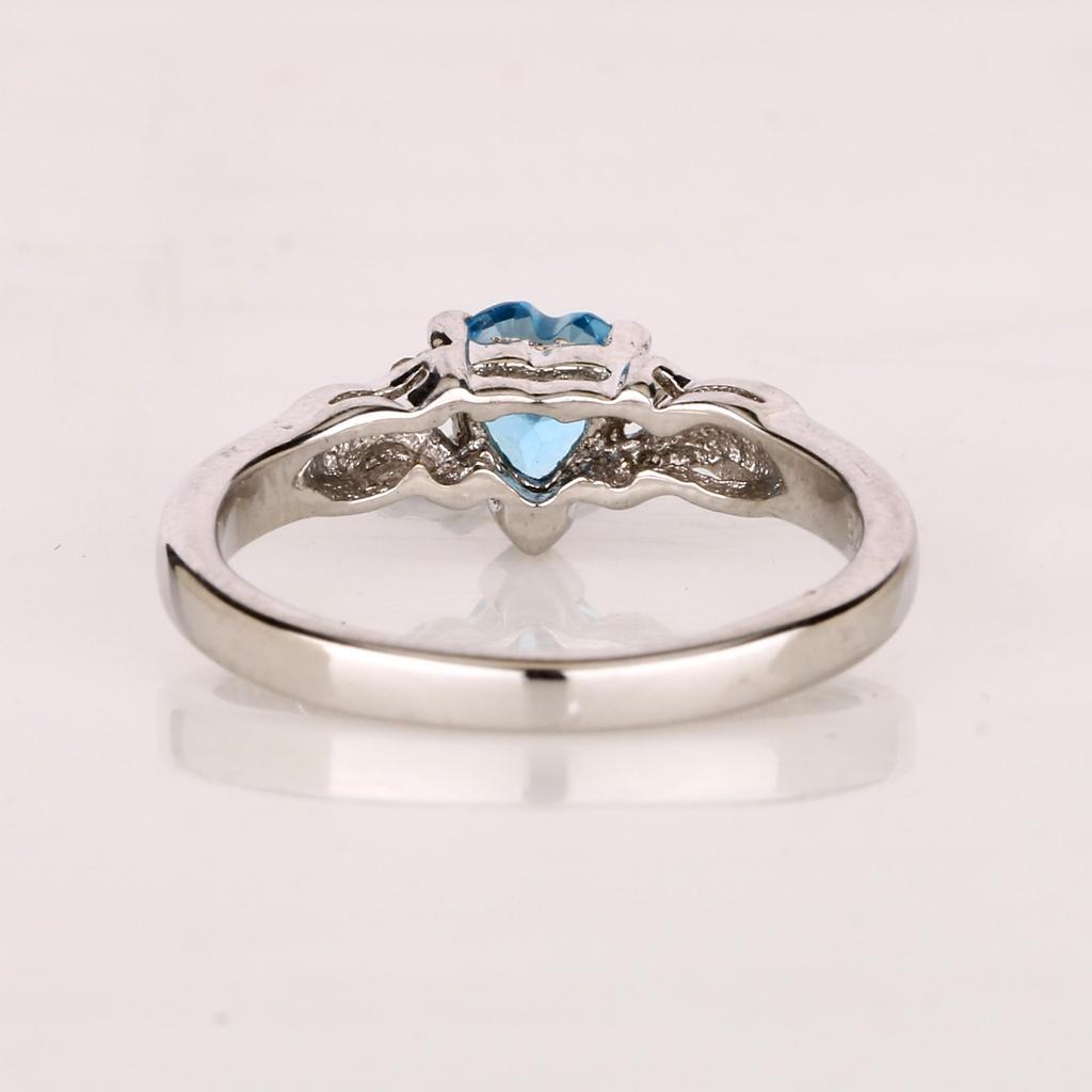 925 Silver Swiss Blue Topaz Heart Ring Gold Plated Diamond Accent Blue Gemstone Women Jewelry Size 5.5