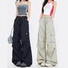 Autumn 2025 Women's High Waist Parachute Cargo Pants - Loose, Convertible, Wide Leg Windbreaker Design