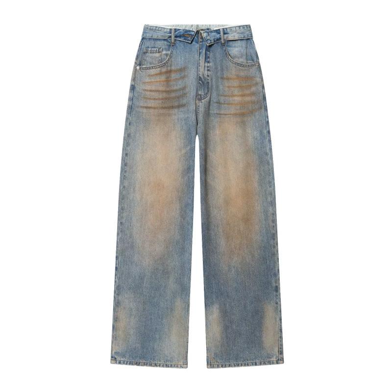 2026 Spring European & American Style Mid-Waist Casual Ripped Cuffed Denim Jeans Extra Small