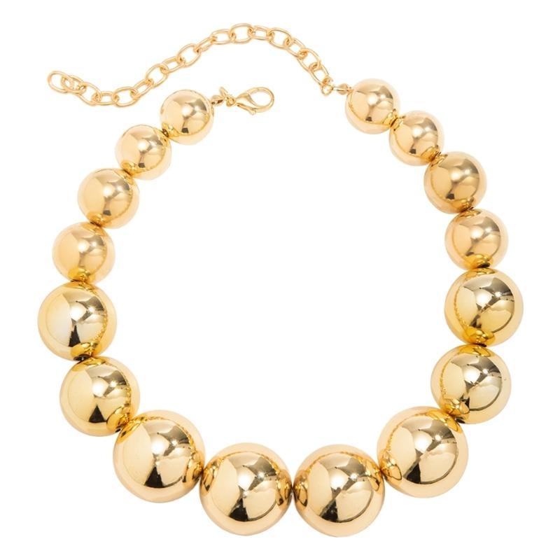 A52E Exaggerated Big Beads Choker Necklace for Women Punk Collar Collarbone Chain Statement Necklaces Fashion Beaded Jewelry