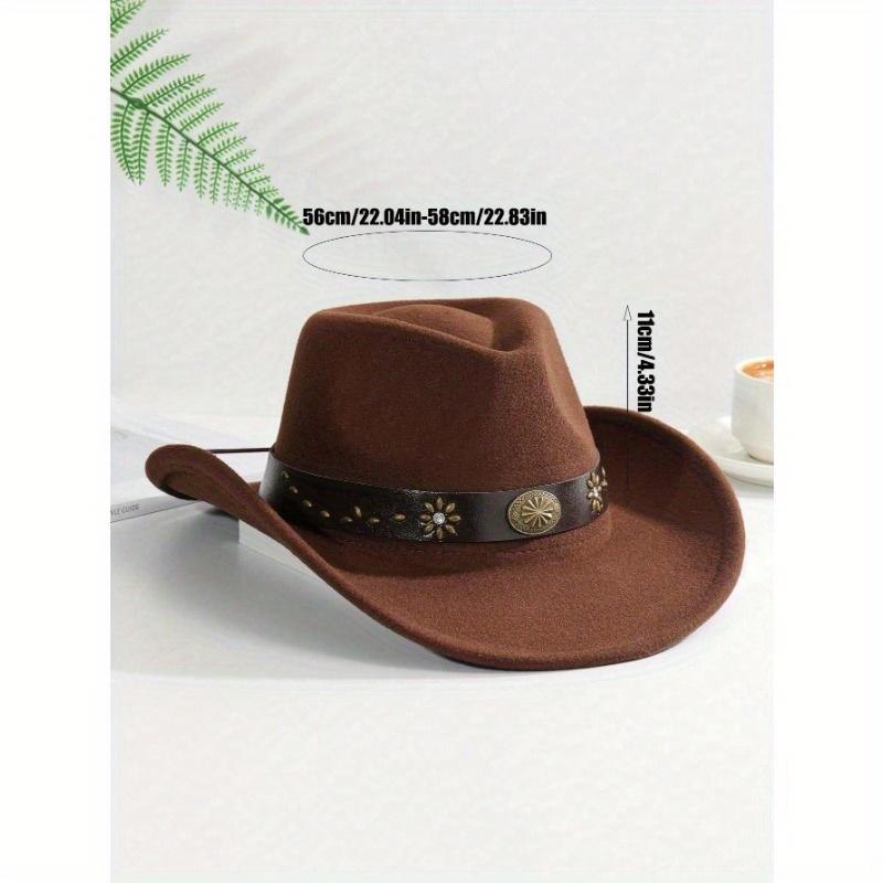 1pc Women Belt Decor Boho Cowgirl Hat Cowboy Hat Fedora Hat Jazz Panama Hat Soft Felt Hat for Daily Use