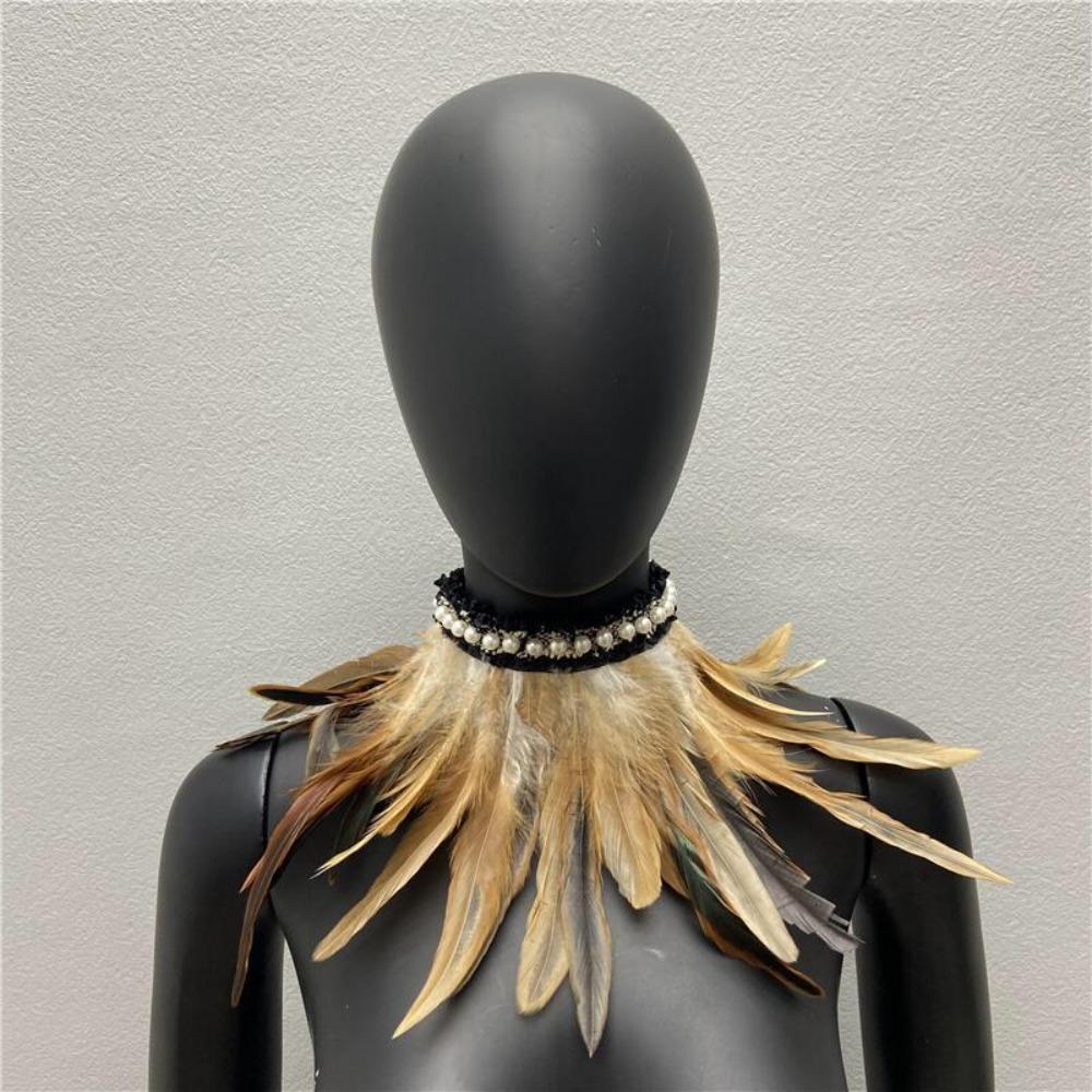 New Adjustable Faux Feather Scarf Lace-up Retro Faux Pearl Decor Costume Accessories Party