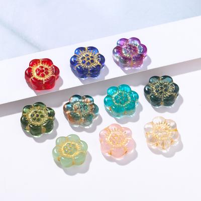 5 Stück 13*14mm Glasblumenförmige Perlen mit goldenem Rand farbige Abstandshalterperlen für DIY Halsketten Armbänder Schmuckherstellung Zubehör