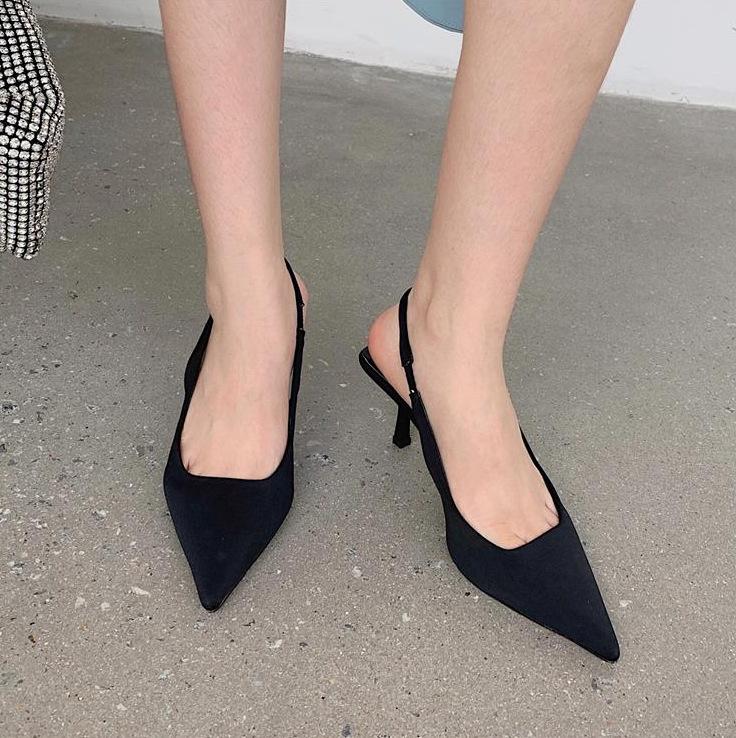 Fashion Spring New Stiletto Medium-heel Shoes Back Empty Toe Sandals Pointed Toe Women's Shoes