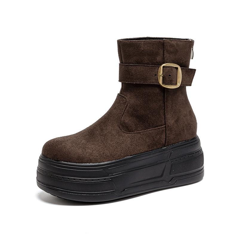 2025 Winter New Female Women Boots British Wind Increased 7CM High Heel Platform Boots Fashion Plus Velvet Women's Shoes