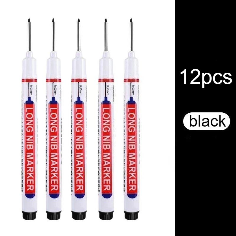 12pcs Heavy-Duty Precision Deep Hole Markers - Extended Tip, Waterproof Ink Pens with Long 20mm Nib for Woodworking,Marker Pen
