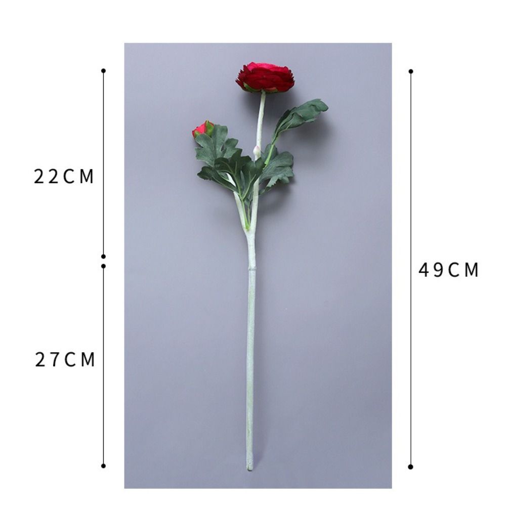 Plastic Material Artificial Flower 2 Head Design Realistic Texture Artificial Ranunculus Asiaticus Silk Fabric Faux Bloom