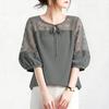 ZANZEA Blusa casual da donna con scollo rotondo, manica a metà, patchwork in pizzo traforato