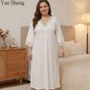 Plus Size Solid Color Lace Half Sleeve Nightgown Loose Home Dress Sexy Simple Women Pajamas for Spring Summer
