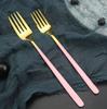 Pink Gold 4Piece Dinnerware Set Portable Reusable Cutlery Set For Travel Camping Flatware Spoon Fork Utensils Set and Bag