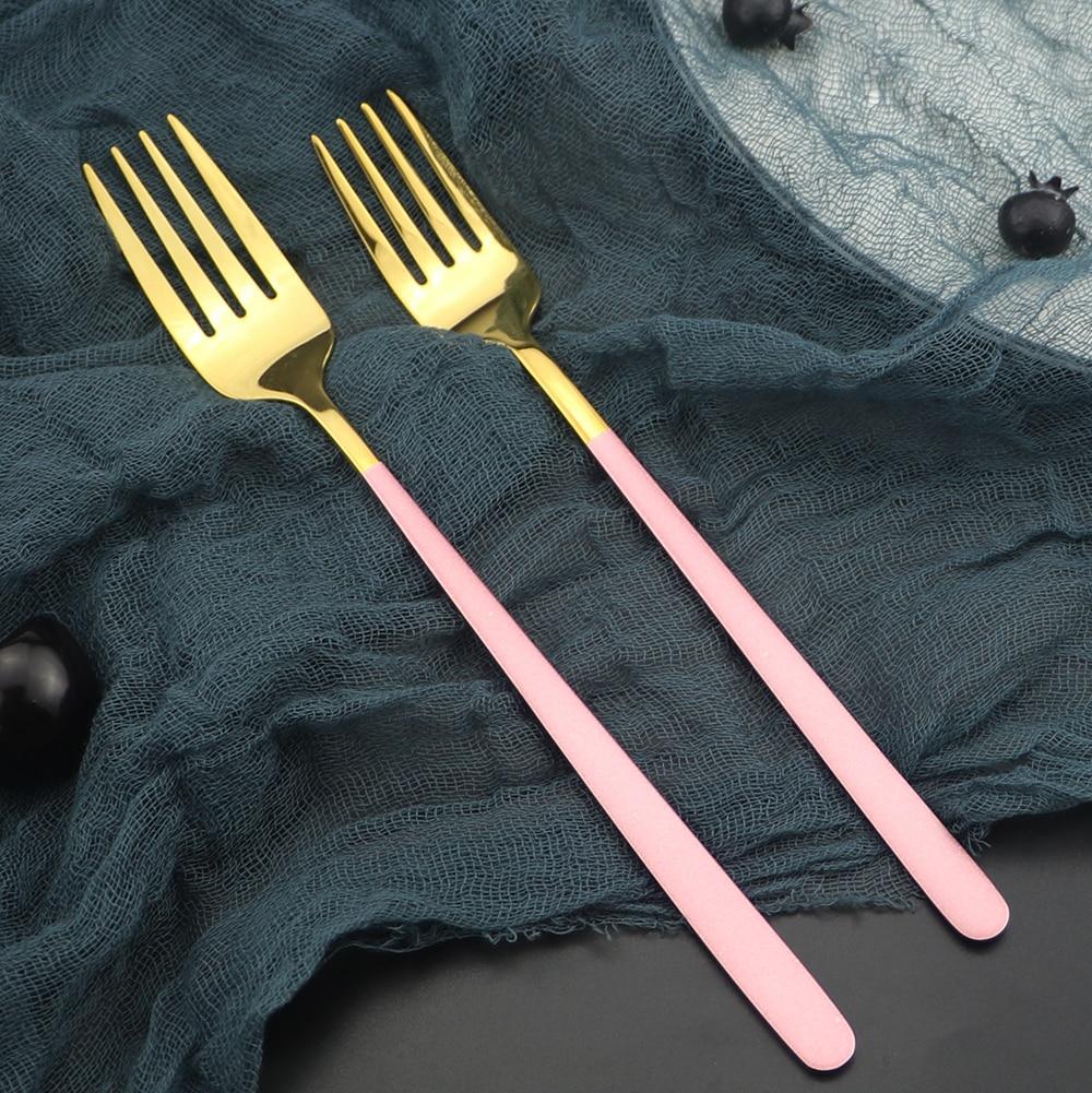 Pink Gold 4Piece Dinnerware Set Portable Reusable Cutlery Set For Travel Camping Flatware Spoon Fork Utensils Set and Bag