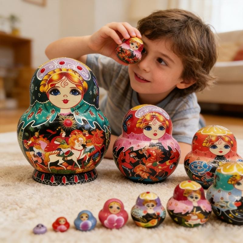 Matryoshka Russian Nesting Doll Traditional Art Russian Nesting Dolls Set of 10 Layers Wooden Toy for Children