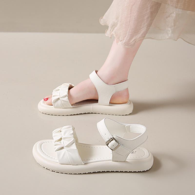 

Fairy style sandals 2025 new summer wear with skirt one word with flat bottom soft bottom casual beach shoes open toe 41