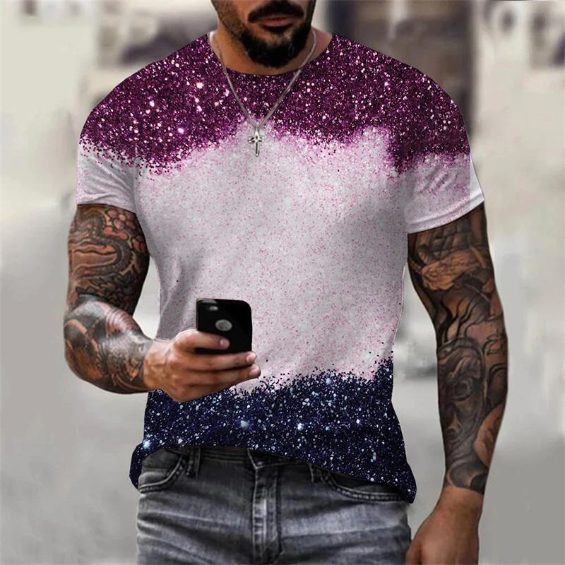 3D Printing Men's Glitter Graphic T-shirt Fashion Short Sleeve Casual Plus Size Tee Tops Streetwear Camisetas De Hombre