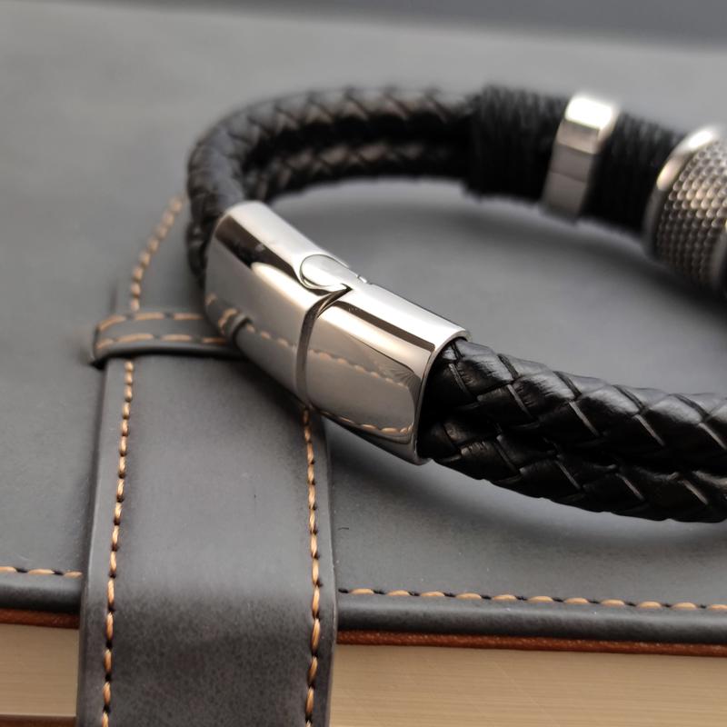 Fashion 2layer Leather Bracelets with Stainless Steel Magnet Trendy Multilayer Bracelet Homme Jewelry Male Bangle Wholesale Bulk