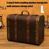 Wooden Trunk Faux Leather Handle Carrying Case Portable Storage Container For Jewelry Cosmetics And Collectibles