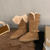 New Winter Flat Snow Boots Women's Round Head Suede Belt Buckle Thick Sole Anti-slip Wear-resistant High Boots