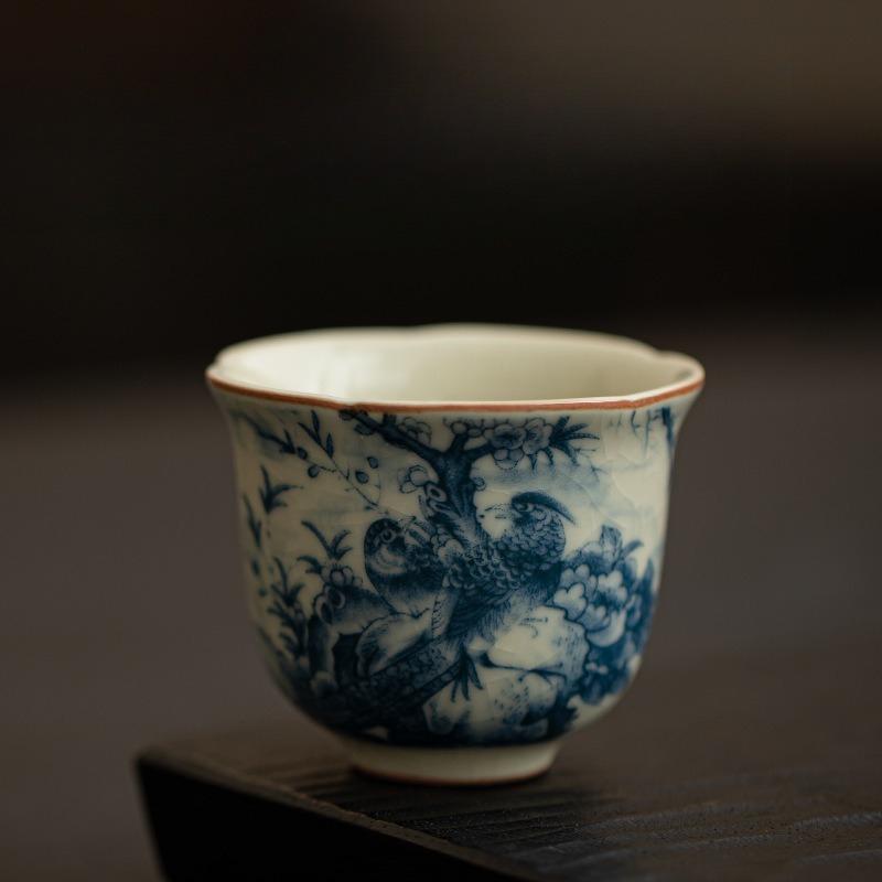 

Birds Ru Klin Porcelain Teacup Chinese Kung Fu Gongfu Master Cups Ceramic Tea Bowls Tea Ceremony Teaware Set Household Drinkware