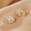 Deep Blue Crystal Zircon Flower Champagne Gold Ear Cuffs Wedding Earrings For Women Elegant Bridal Jewelry