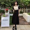 Color Block Polo Neck Slimming Dress with Waist-cinching Zipper and Slit for Women - Summer Collection