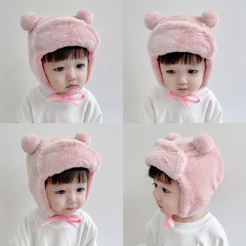 Stylish Kids Bonnet Hat with Earflaps Warm Lined Cap Soft & Warm Bear Baby Hat Ear Protections Cap for Boys & Girls Gift