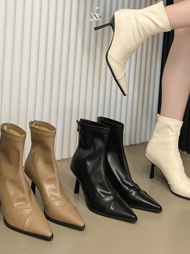 Pointed French temperament high heel thin boots thin heel short boots women's 2025 new small bare boots spring and autumn single boots