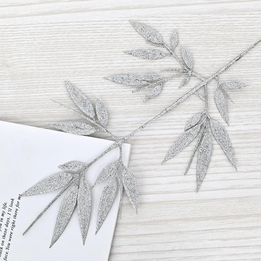Gold powder small bamboo leaf Christmas flower Christmas tree decoration, gold powder leaf hot plastic gold powder leaf