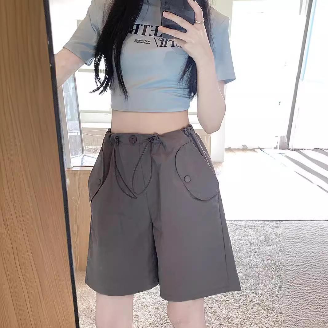 

Pink Work Shorts for Women In Summer Loose Thin American Quick-drying Sweatpants High Waist Wide-leg Casual Five-point Pants 4XL серый