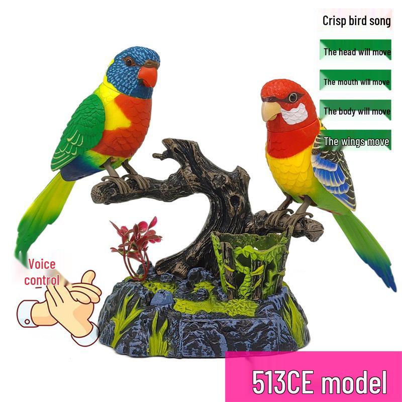 Hlasově ovládaná elektrická hračka Malý ptáček se simulací pohybu a zvuku aktivovaná indukcí