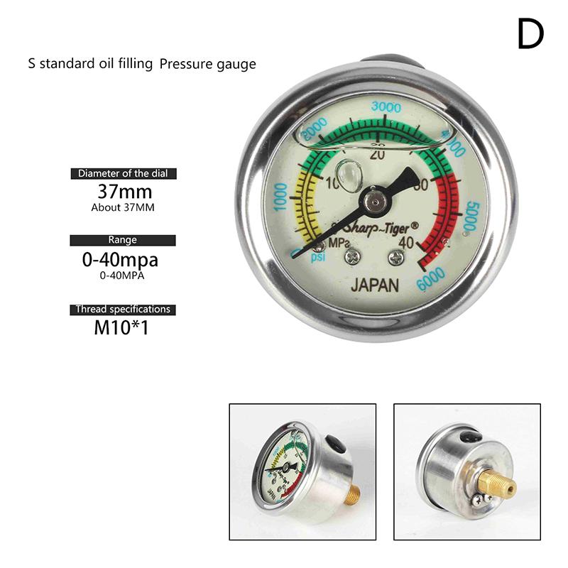 Oil Filled/Oil-Free Pressure Gauge 40Mpa/6000Psi High Pressure Pump Air Compressor Pressure Gauge M10*1 Thread M10 Gasket