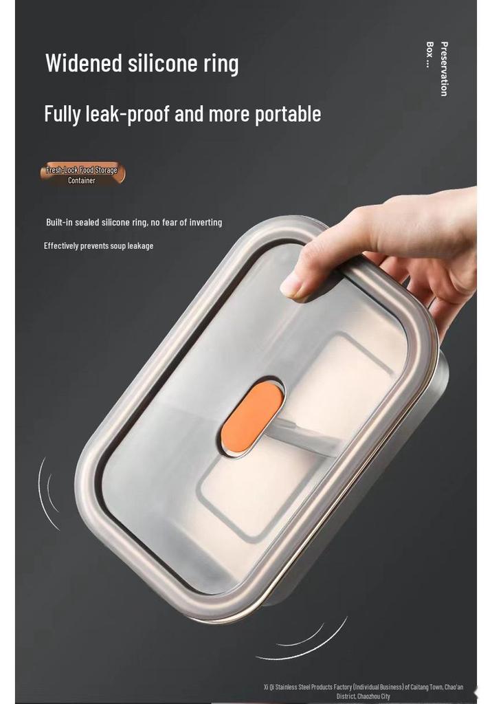 304 Stainless Steel Square Storage Box with Lid - Food Grade Fresh-Keeping Container