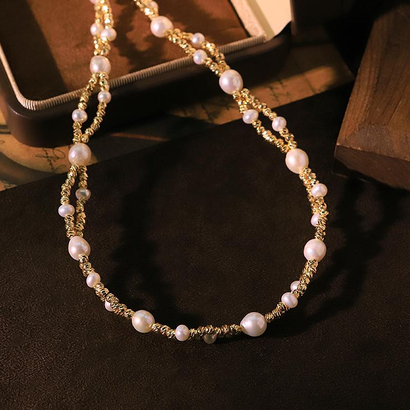 Natural Pearl Copper Bead Necklace 18k Gold Plated Luxurious Design Classic Necklace Banquet Wedding Women's Jewelry GN0862