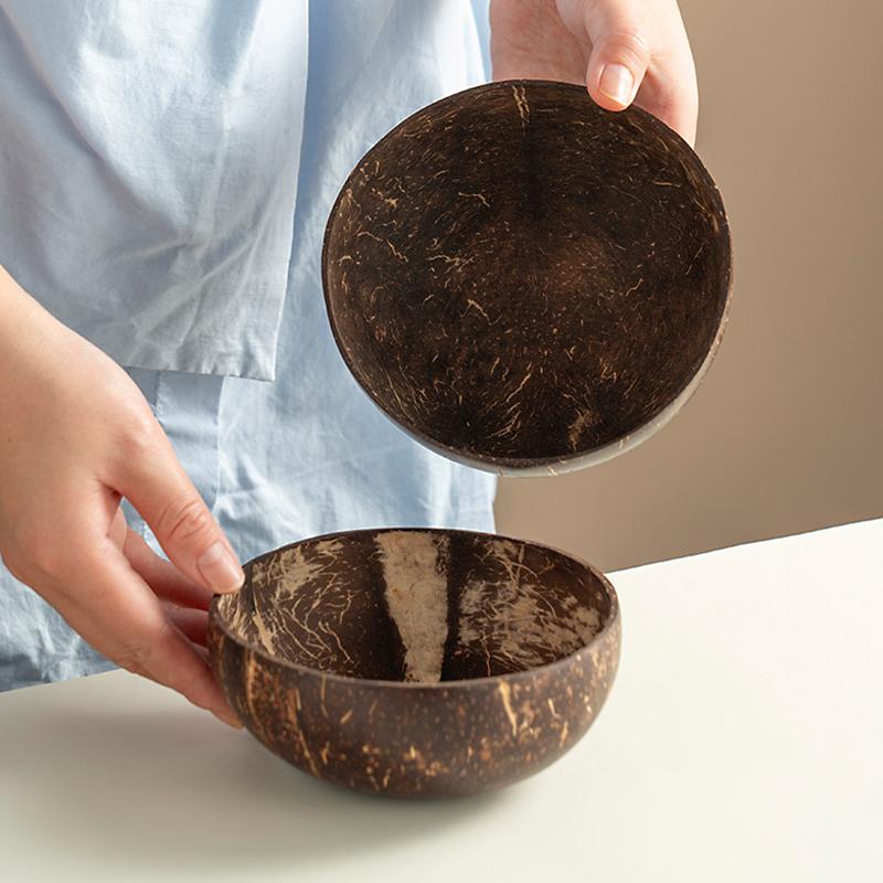 Natural Coconut Bowl Wooden Handmade Coconut Bowls For Eating Tableware Fork Spoon For Dessert Fruit Salad Mixing Rice