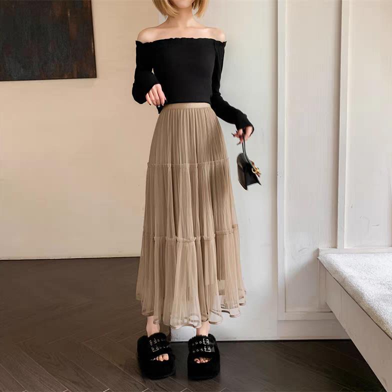 

Элегантная сетчатая юбка-миди с высокой талией и плиссировкой для женщин - Летний стиль L (110-125 jin) хаки