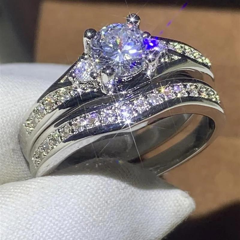 

Huitan Graceful Copper Color Bridal Sets Rings for Women Gorgeous Round Zirconia Finger Zircon 2Pcs Finger Rings Accessories 10