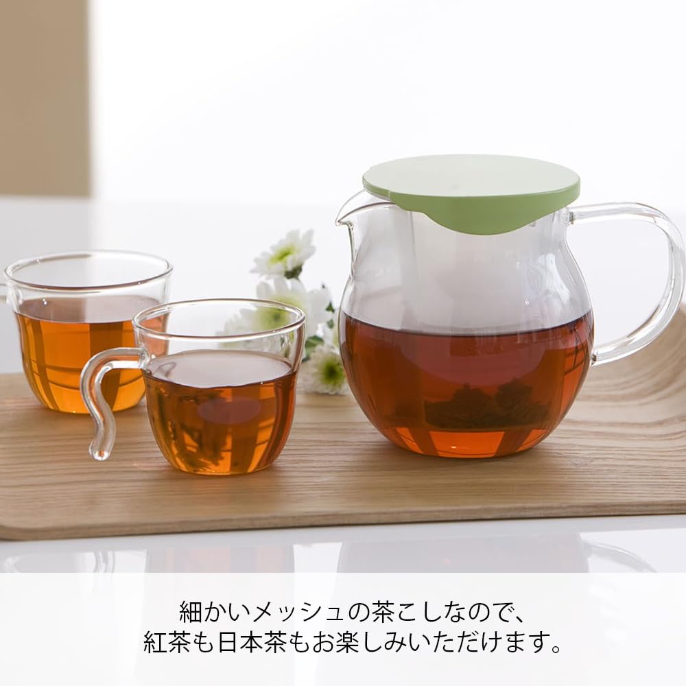 HARIO Flatty Teapot, 450ml Capacity, Heat-Resistant Glass, CHF-45GG, Glass Green