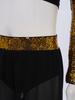 Kids Girls Dance Costume Two-Piece Set Mock Neck Long-Sleeved Sequins Cutout Back Press Button Crop Top with Flowing Chiffon Overlay Wide-Leg Side Sli