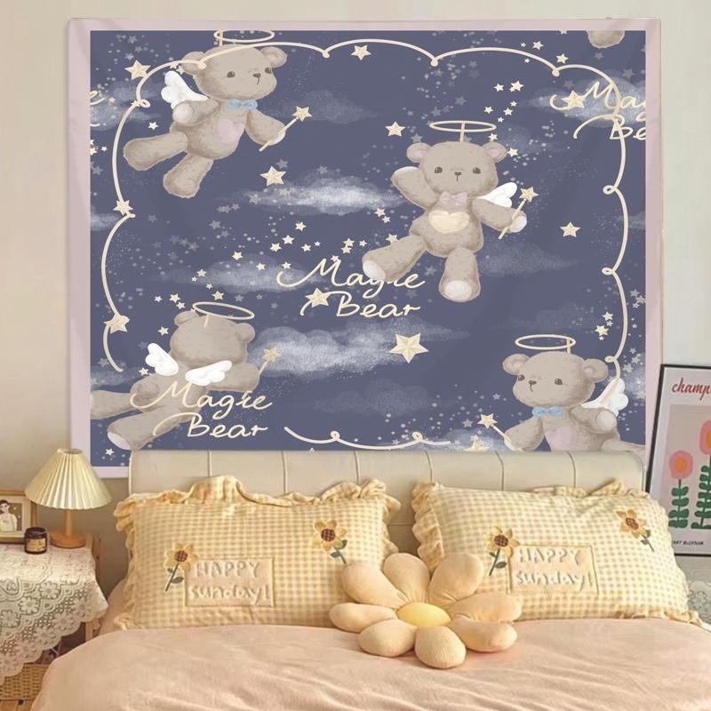 Girl Cartoon Illustration Tapestry Wall Hanging Home Decor for Bedroom Living Room Dorm Lolita Sweet Pink Linen