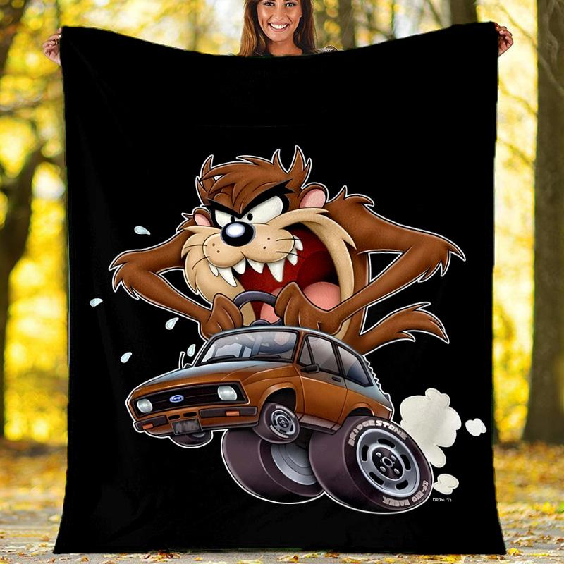 1pc Taz3 Theme Soft Flannel Throw Blanket - Digital Print, Polyester, Cozy for All Seasons, Perfect for Outdoor, and Travel