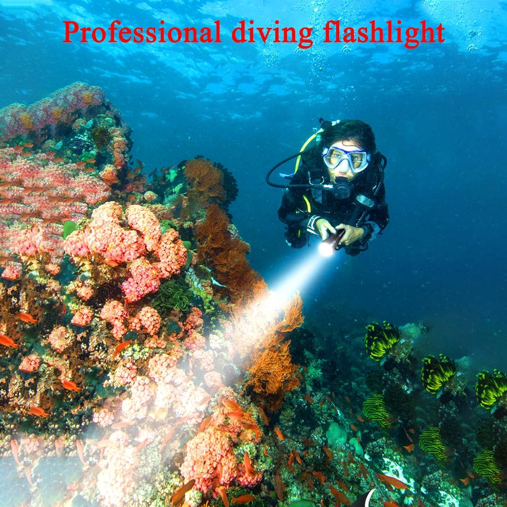 D2 IPX8 LED Underwater Scuba Lamp Diving Flashlight Torch Diving Equipment 100m Waterproof 18650 Light Suit Swimming Lantern