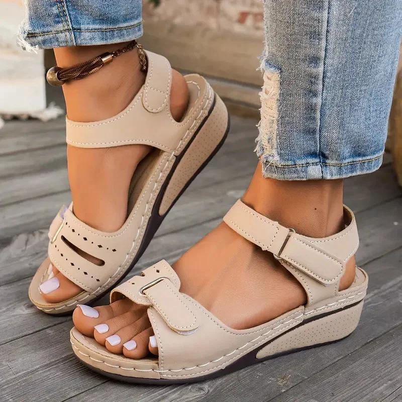 

Fashion New Open Toe Fashion Women Sandals New Summer 2025 Soft Sexy Shoes Women Wedge Buckle Women Orthopedic Sandals Footwear Female 36 абрикосовый