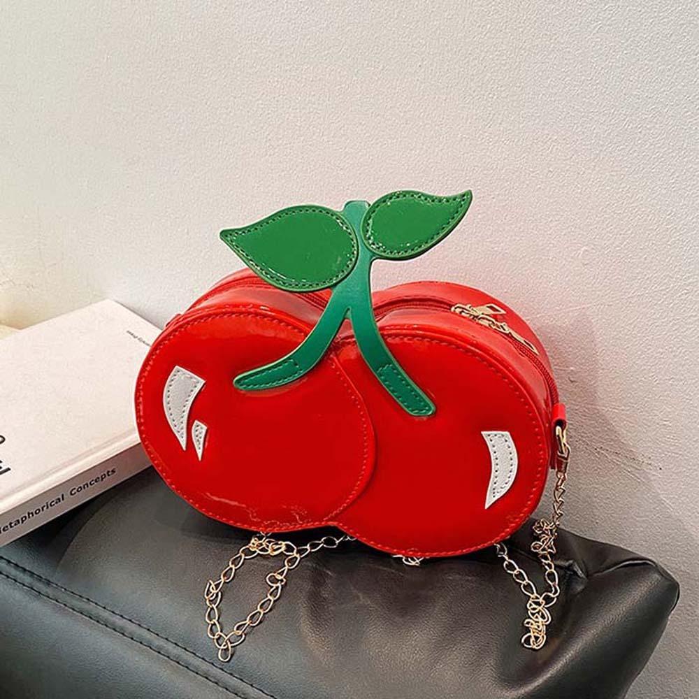 Waterproof Red Fruit Crossbody Bag Kawaii PU Shoulder Pouch Trendy Chain Cherry Shape Bag Vacation