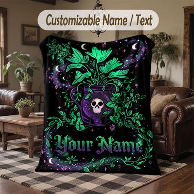 Gothic Theme Throw Blanket Custom Name Text Personalized Blanket Soft Cozy Blanket for Home Sofa Bed