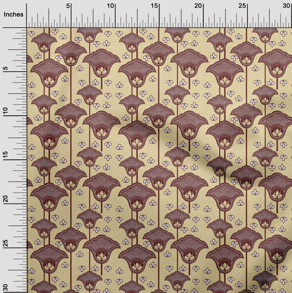 oneOone Baumwoll-Flex-Stoff Beige Asiatischer Blockdruck Stoff für Kleider Stoff Druckstoff nach Meter 40 Zoll