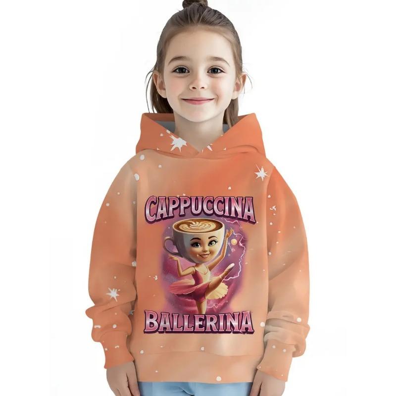 Cappuccina Ballerina Funnu Italian Brainrot Meme Girl Clothes Hoodies Autumn Winter Long Sleeve Sweatshirts Casual Children Tops