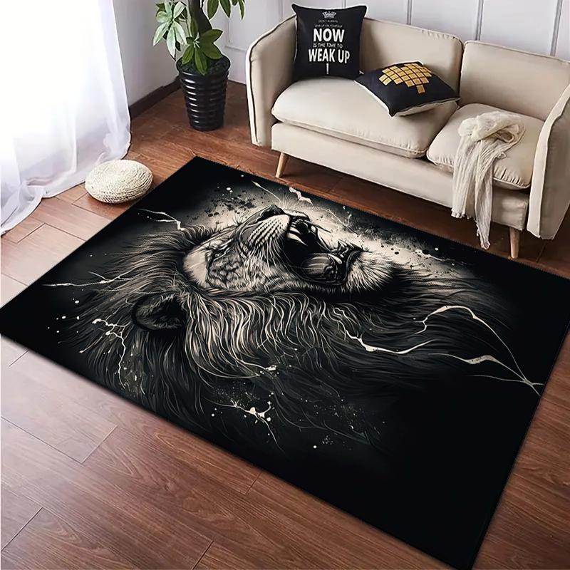 Tappeto Tappetino Stampato con Motivo Leone 1Pz per Soggiorno Camera da Letto Casa Decorazione Divano, Tappetino Antiscivolo Tappetino per Pavimento
