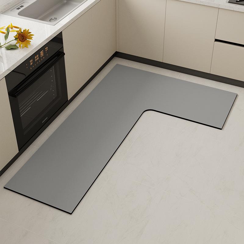 

L-Shaped Minimalist Diatom Mud Kitchen Mat - Anti-slip, Wear-resistant, Water-absorbent Corner Floor Pad 80*120cm diatomaceous earth