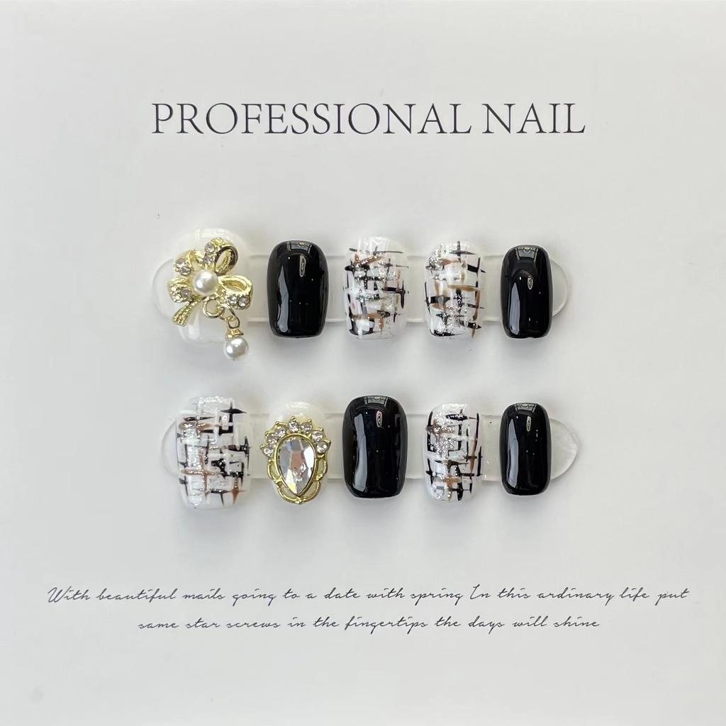 10pcs/set Purely Handmade Wearable Nails Removable Nail Art French Simple False Nails Finished Long and Short Nails